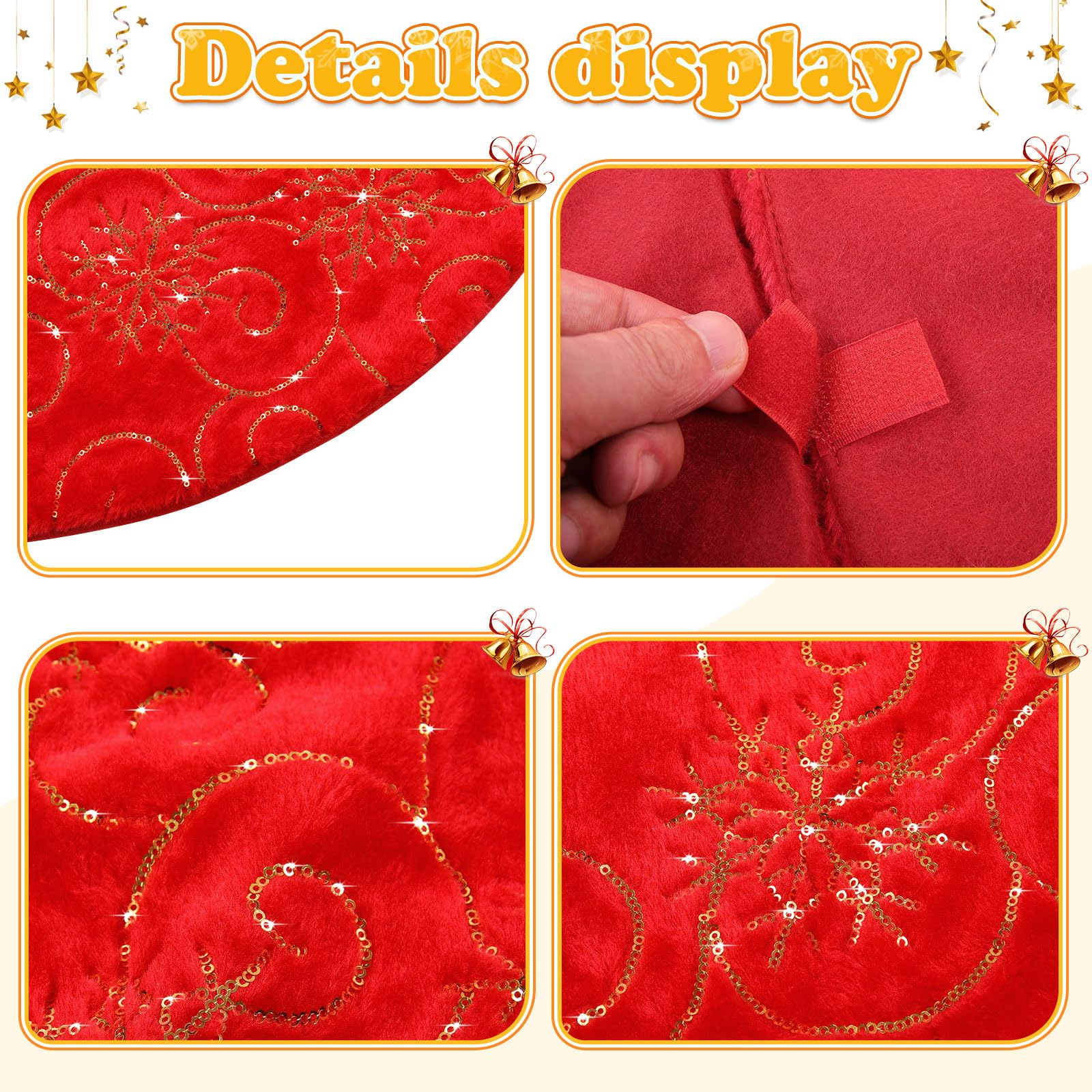 CITÉTOILE Falda de árbol de Navidad de Piel Sintética con Dorado Lentejuelas de Copo de Nieve, Falda Redonda árbol Navidad, Alfombra para Decoración Navideña, Rojo, S