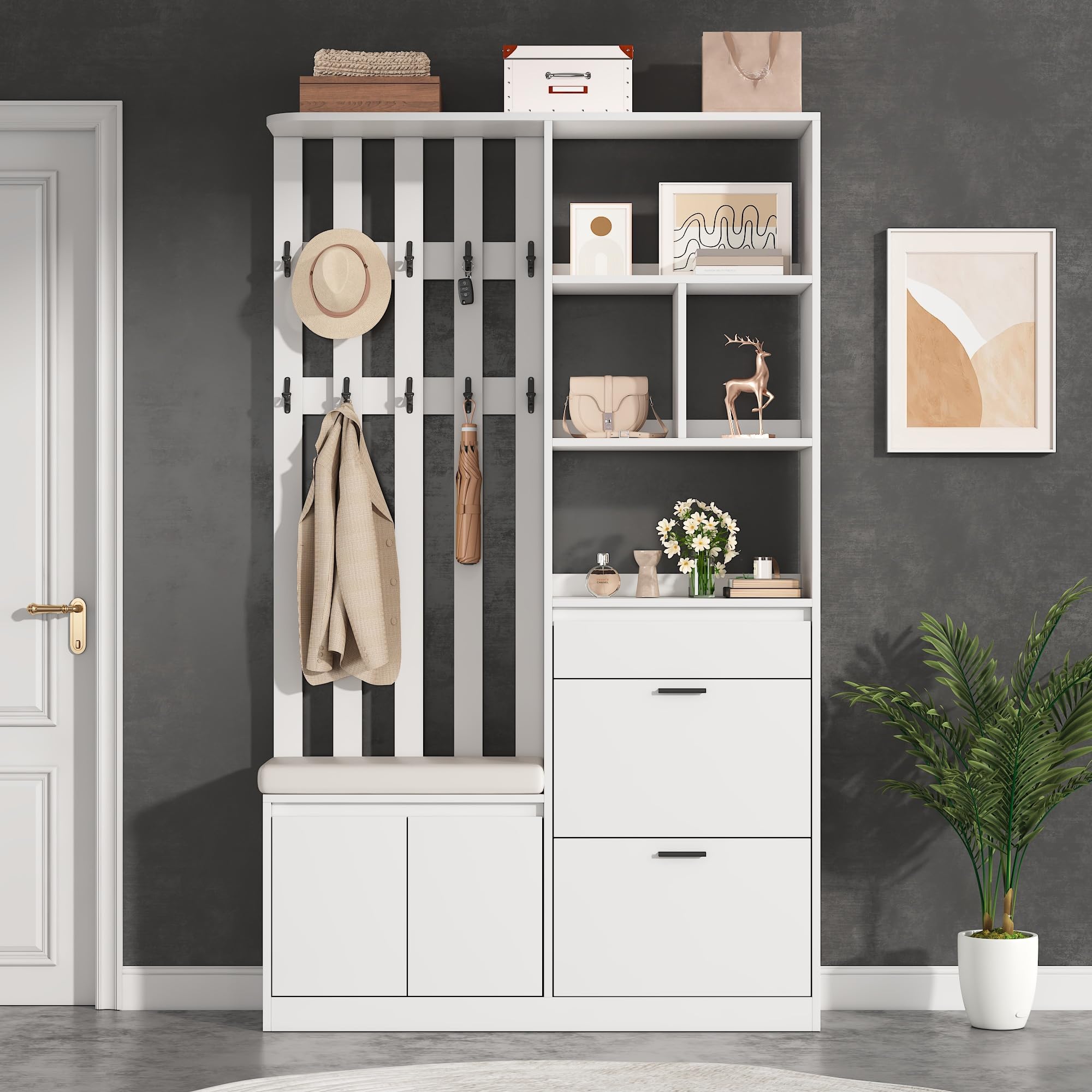 REXO Set di guardaroba, elegante e compatto, pratico appendiabiti da parete (bianco1, 120 x 30 x 200 cm)