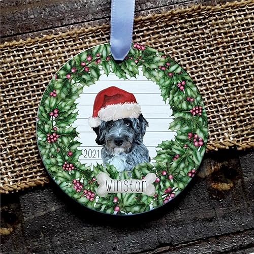 Adorno de Navidad 2021 con diseño de acuarela para perro de Aussiedoodle, decoración de Navidad, adornos colgantes de Navidad, adornos únicos de