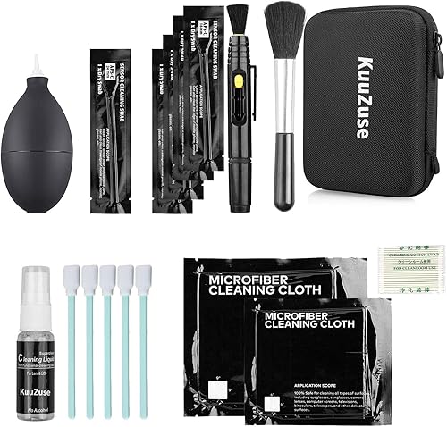 Kit profesional de limpieza de cámara DSLR de KuuZuse con hisopos de limpieza APS-C, paños de microfibra, bolígrafo de limpieza de cámara, para