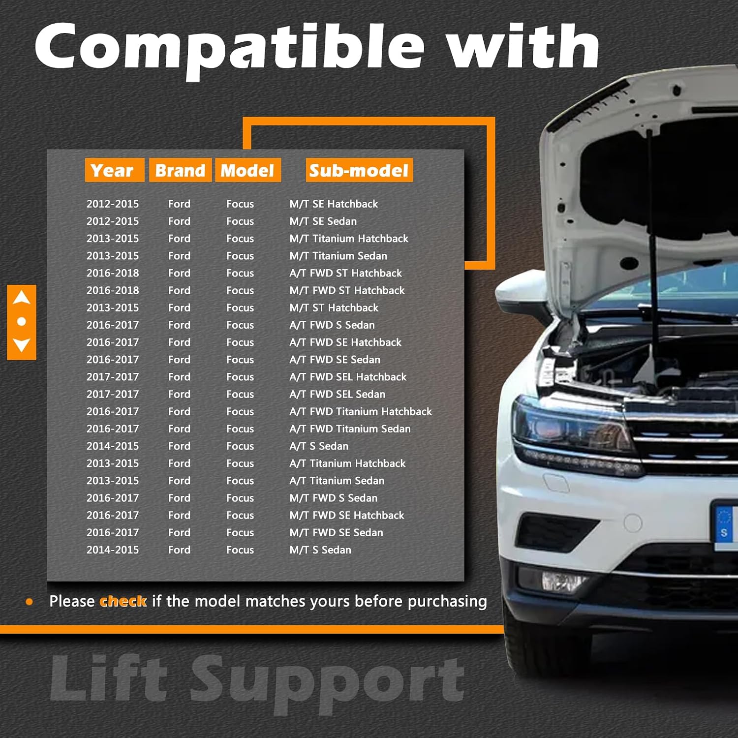 2 Pcs 23.64 IN Liftgate Trunk Struts Lift Supports Compatible with Ford 12-18 Focus Not For Sedan Hatchback Only Shock Gas Spring Cylinder Rear Back Tailgate Hatch Replaces BM51A406A10AE CP9Z58406A10B