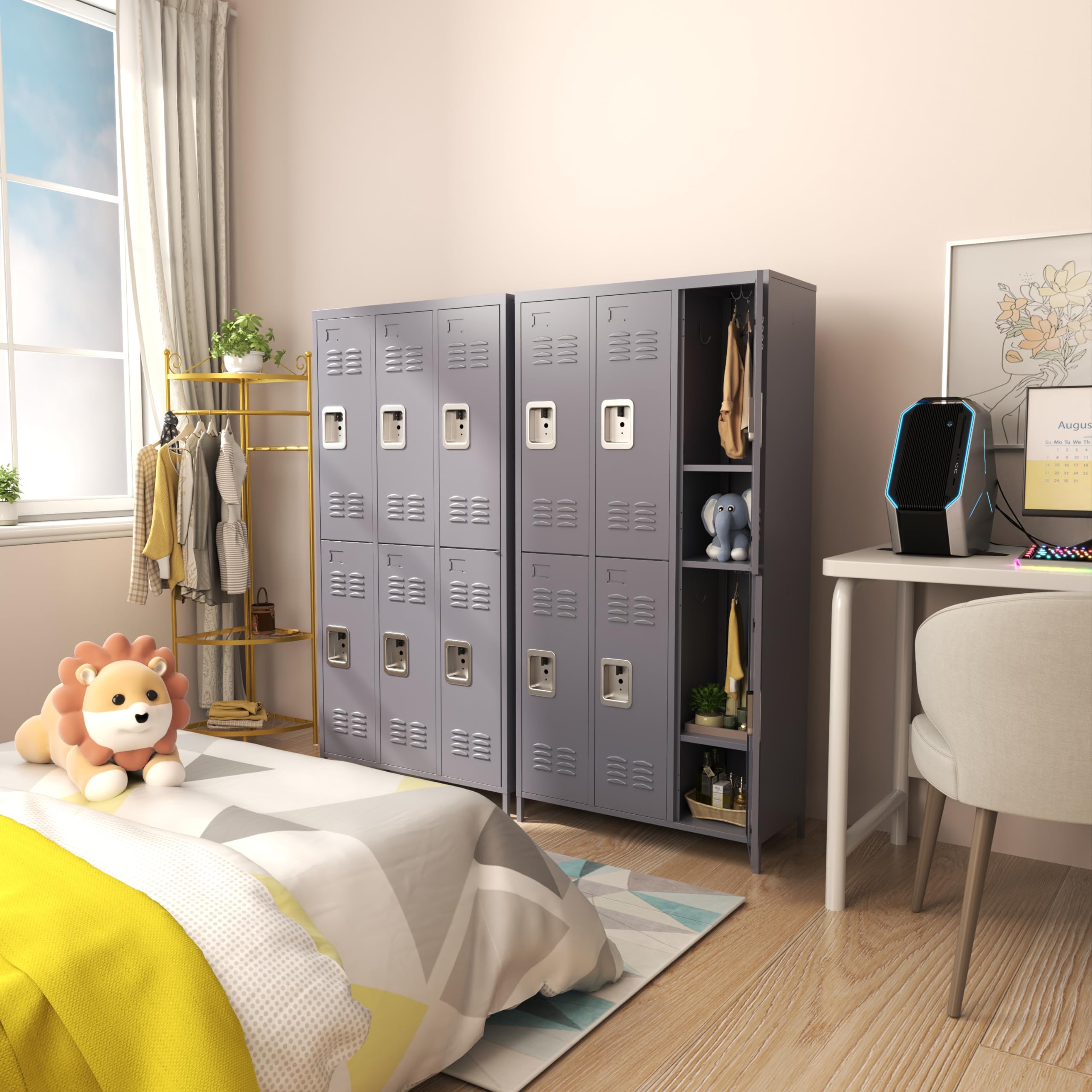 BIZOEIRON 6 Door Locker with Lock, Metal Storage Locker Cabinet with for Employees Organizer, Office, School, Gym, Home, Require Assembly (Grey)