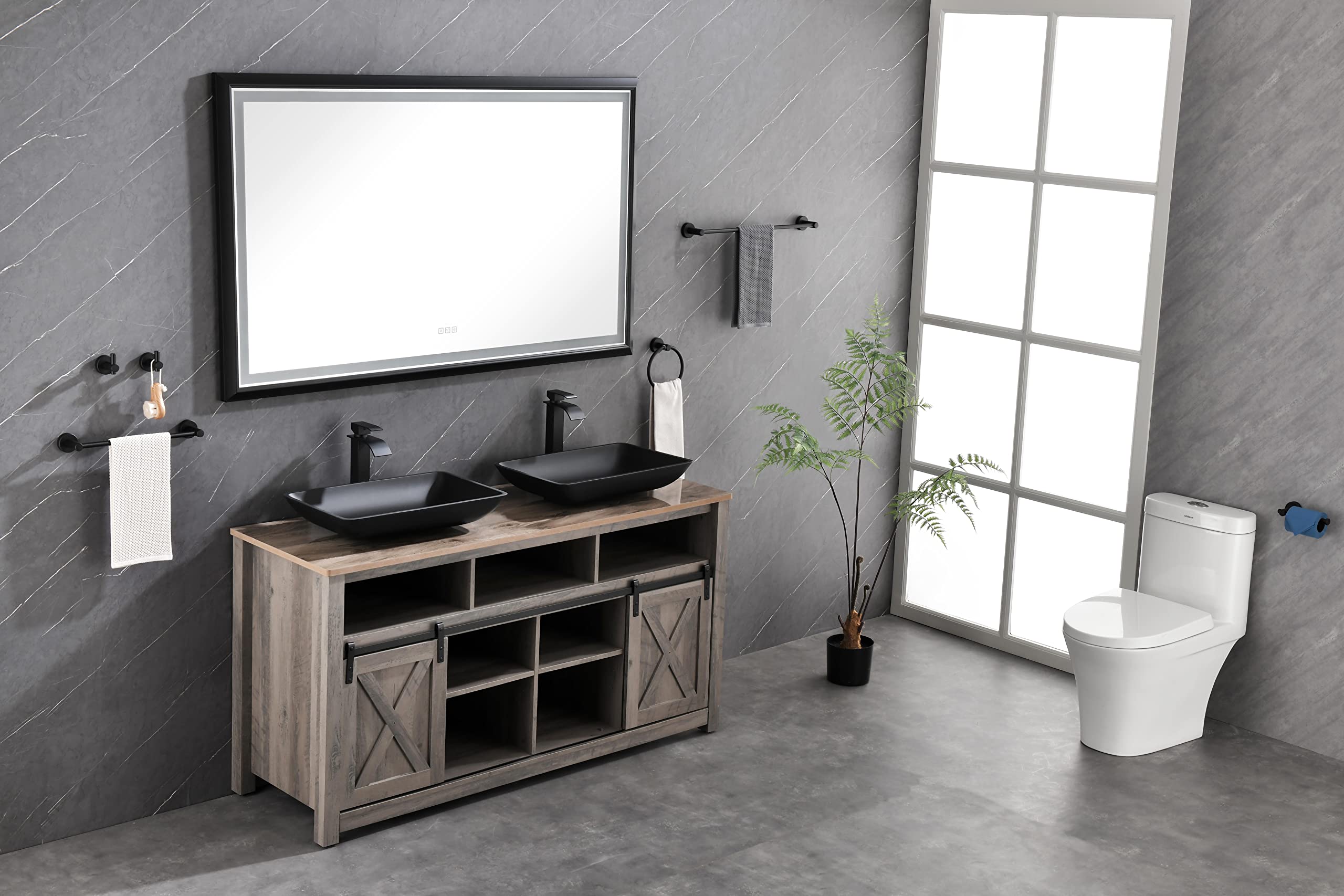 TREATLIFE HOME LED Bathroom Mirror with Aluminum Frame, 3 Color Temperatures, Anti-Fog Feature, Wall Mounted, 72 x 36 Inch, Matte Black