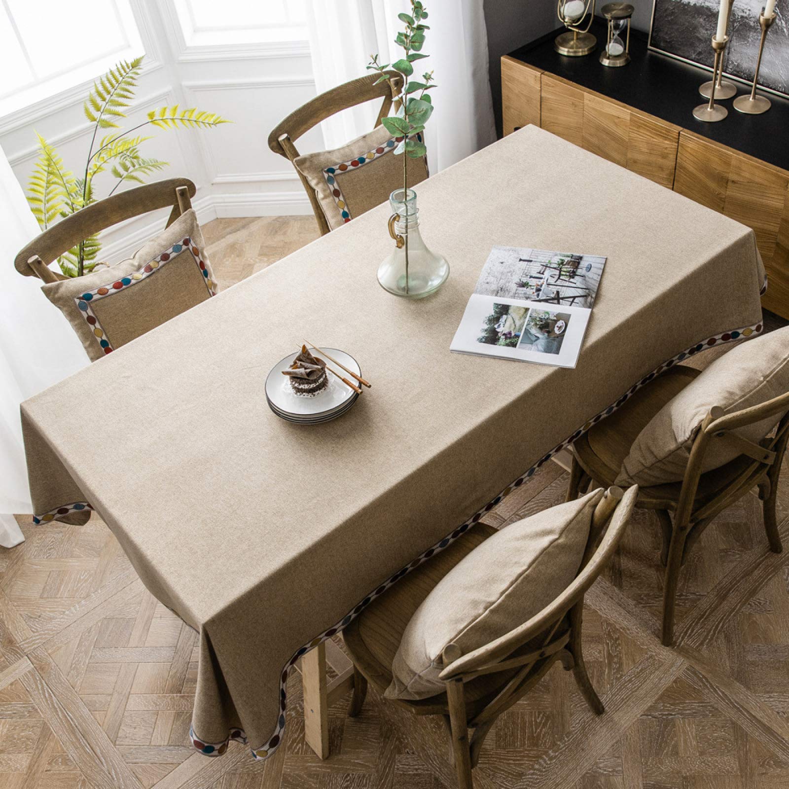 Nappe pour table ronde et carrée en coton épais marron 135x135 cm