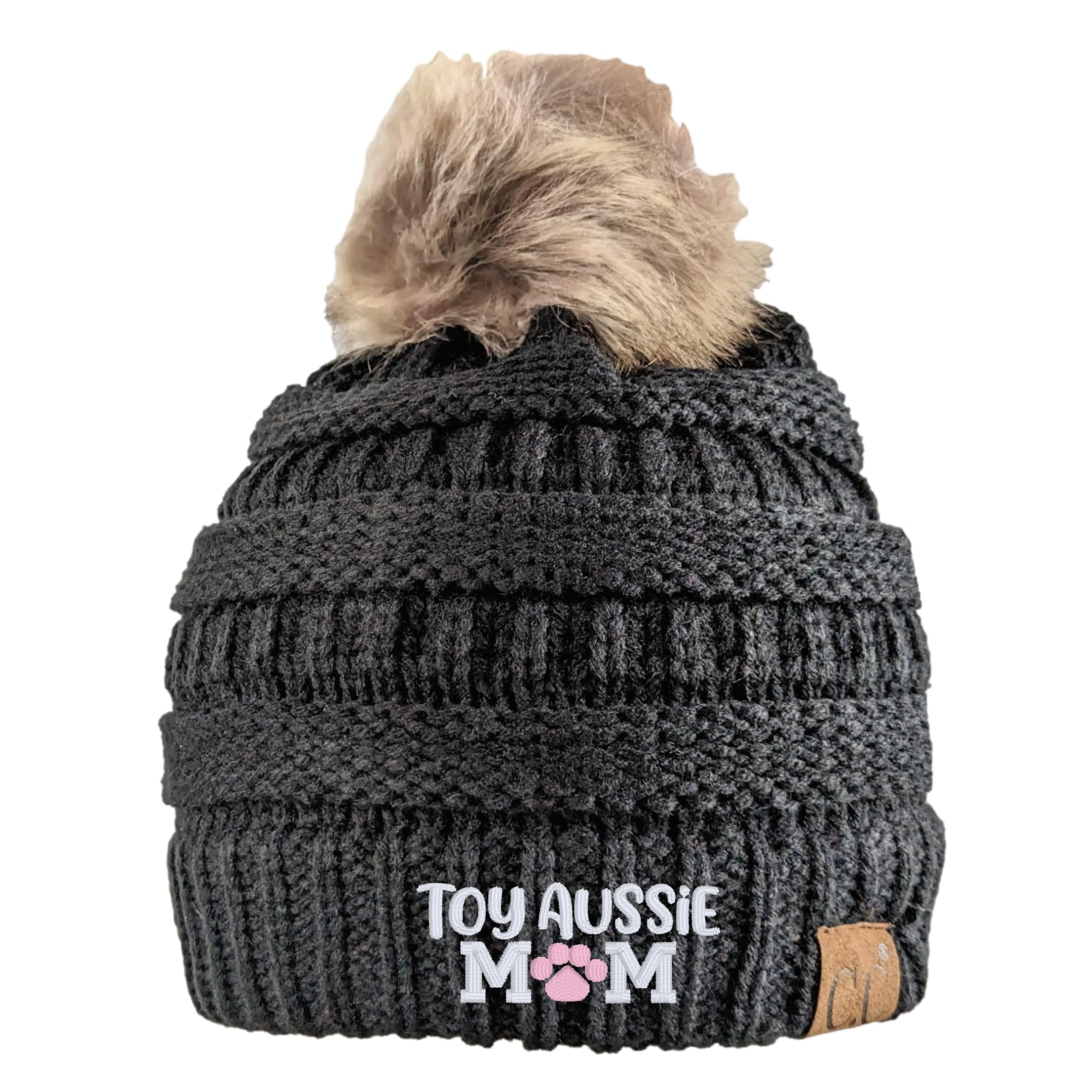 Women's Custom Toy Aussie Dog Mom or Mama Beanie, Cute Miniature Australian Shepherd Sewn Fall Winter Cute Hat Toque, Clothing Gift Present for Owner Wife Friend Sister Daughter Birthday Christmas
