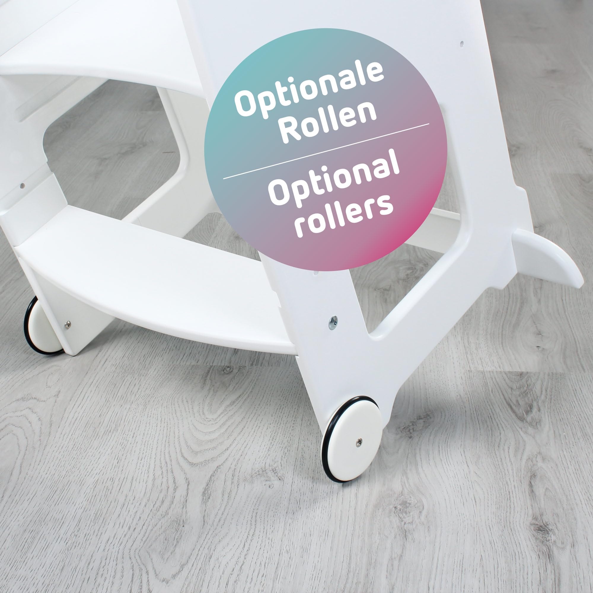 babybay Lernturm Littlefoot, maximale Kippsicherheit durch massives Buchenholz, Förderung der Motorik, dreifach höhenverstellbar, ergonomischer Einstieg, Aussparung für Küchengriffe, grau lackiert