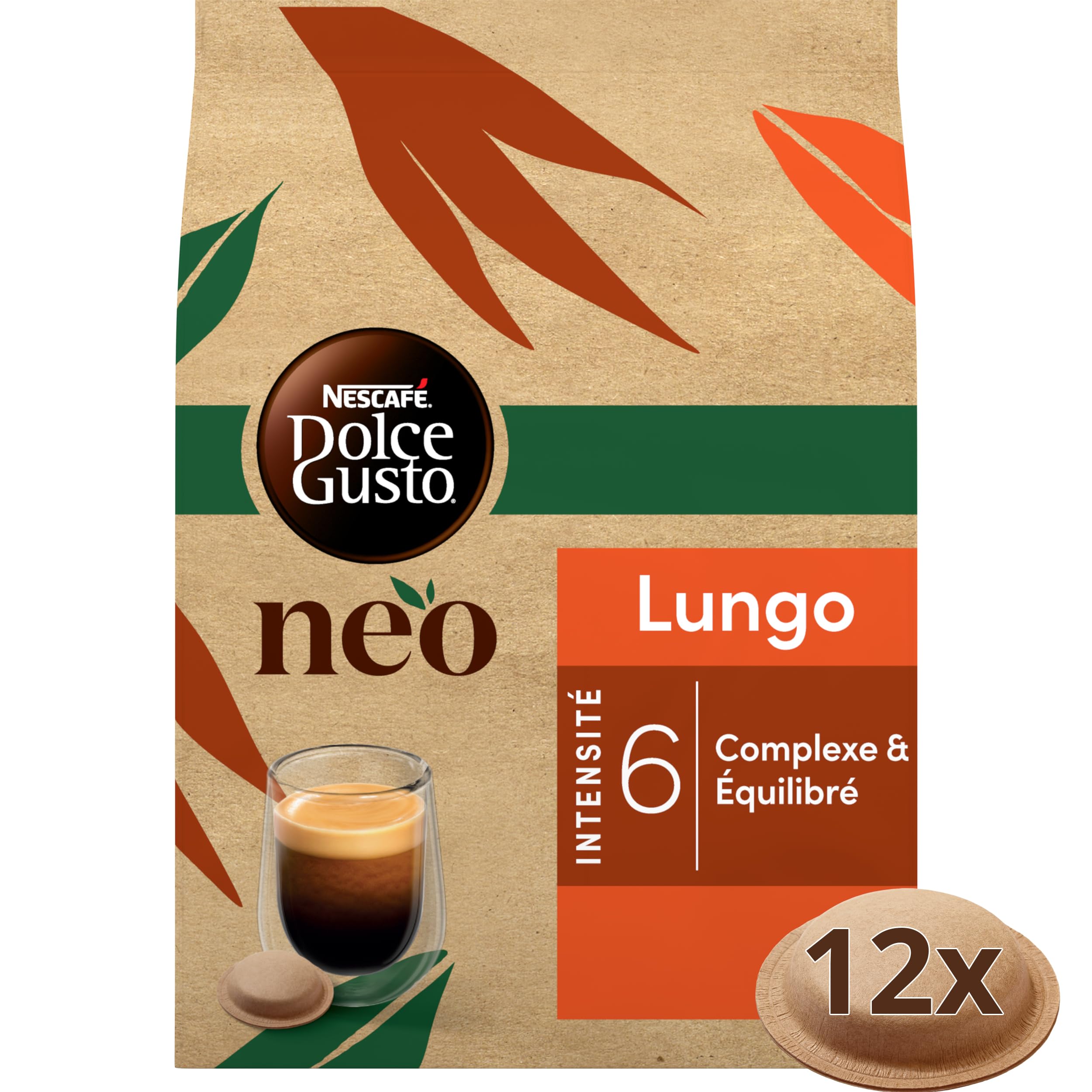 NEO Lungo por NESCAFÉ Dolce Gusto - 72 Dosis de café (6 cajas de 12 cápsulas) - Solo compatibles con las máquinas de café NESCAFÉ Dolce Gusto NEO