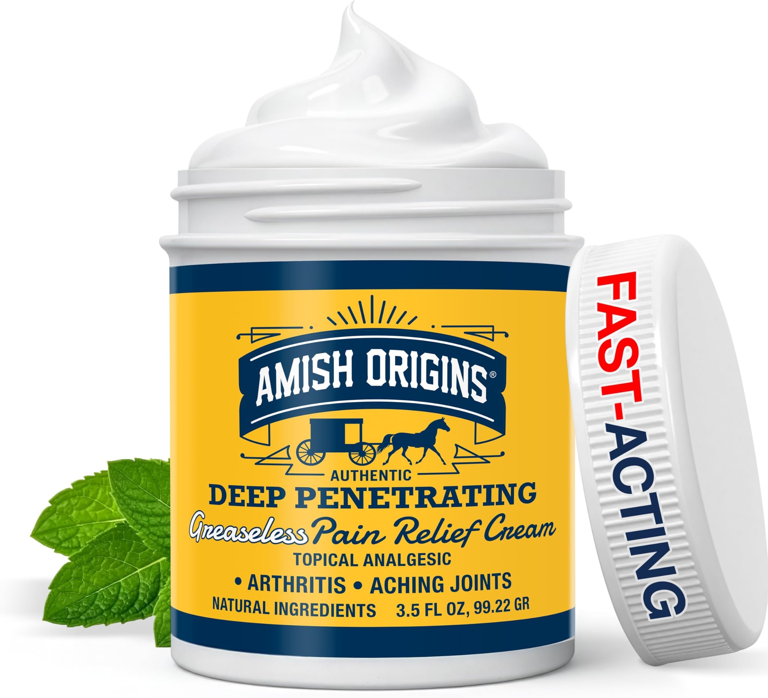 Amish Origins Arthritis Pain Relief Cream - 3.5 oz - Maximum Strength Deep Penetrating for Joint, Muscle, Knee, Back, Feet, Hand, Ankle, Aches, 1 Pack