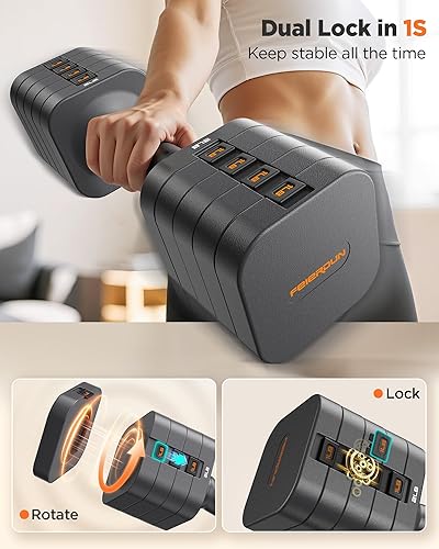 Miniatura 7 de FEIERDUN Juego de 2 mancuernas ajustables 5 en 1, pesas de mano de 20 libras10 libras para mujer, juego de mancuernas de doble estabilidad de ajuste