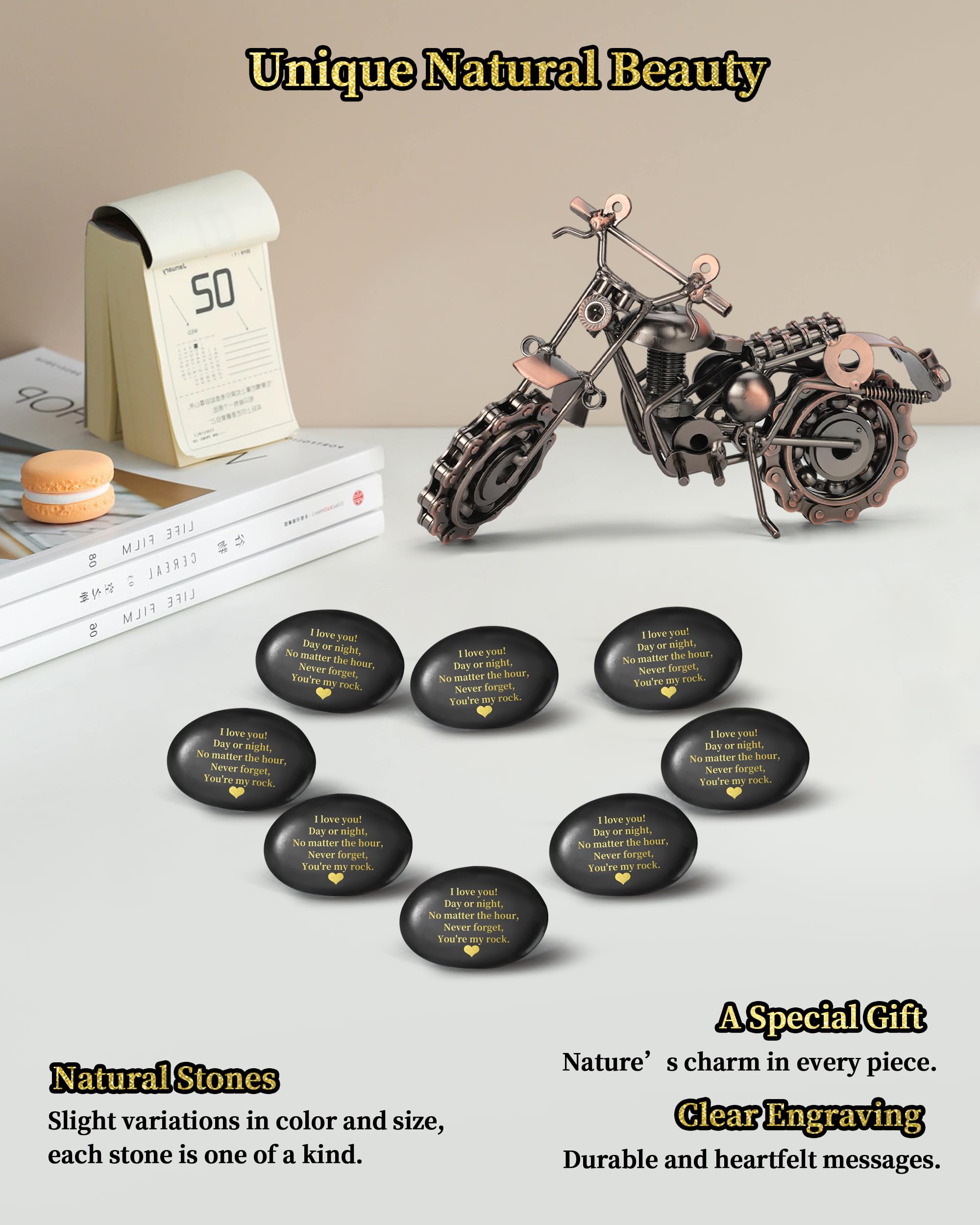 Signstek Valentines Motorbike Gift for Men - Handmade Metal Motorcycle Model with Engraved Stone, Black, Bronze, Motorbike & Universal - Image 3