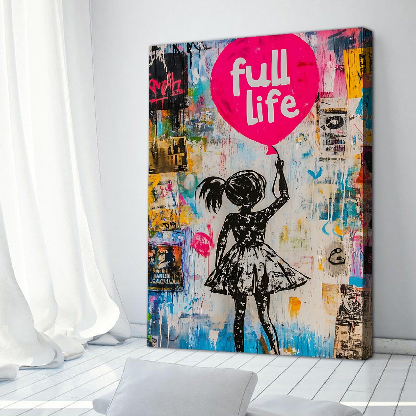 UIRINGART Full Life Wall Decor Hip Hop Style Street Graffiti Art Balloon Girl Canvas Print Picture Poster per soggiorno Camera da letto Sala giochi 35x55cm Innerframe