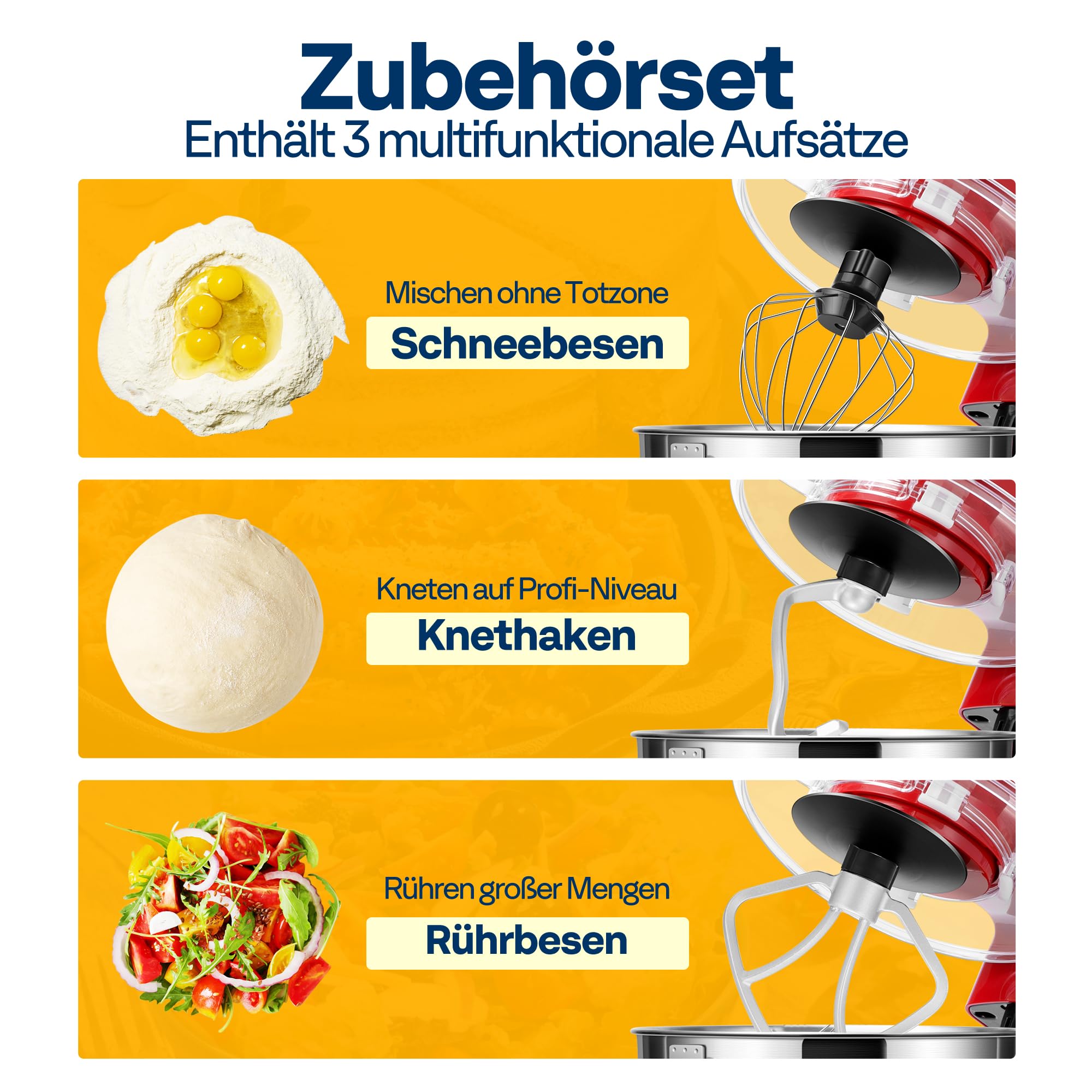 VIVOHOME 1500W Küchenmaschine,5,7L mit Edelstahlrührschüssel | 10 Stufen und Pulsfunktion Teigmaschine mit Spritzschutz Knethaken und Rührbesen für Brot und Kuchenteig,Rot