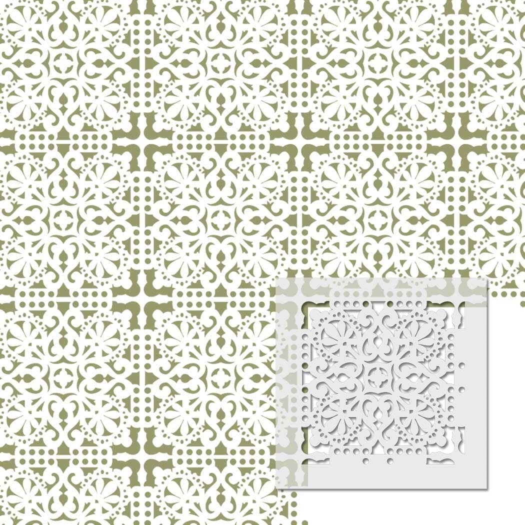 Wall Stencils Damask Tile Stencil V0035 for DIY Decor Faux Reusable Template (Large)