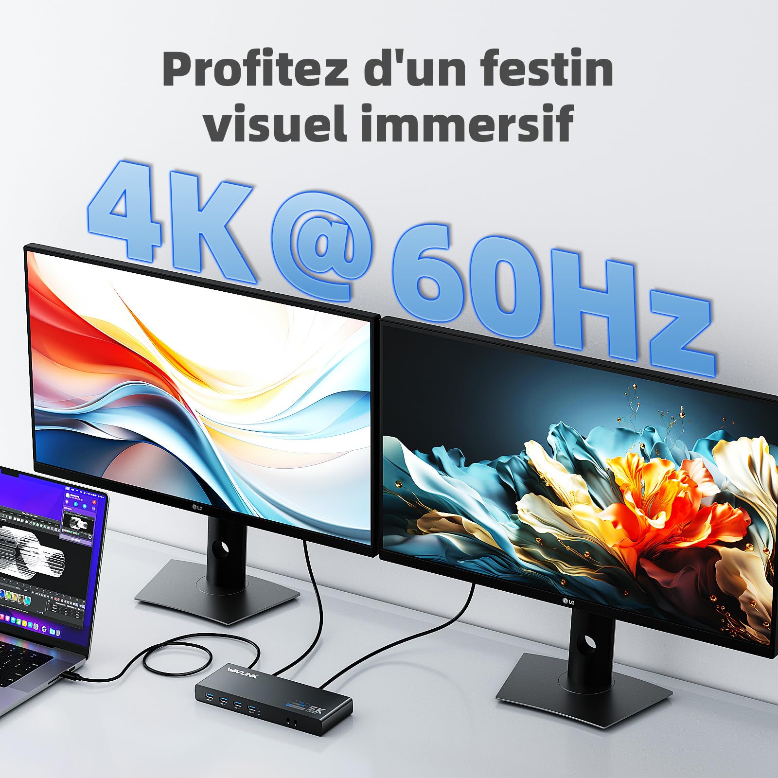 WAVLINK Station d'accueil Displaylink, Station d'accueil Universelle USB C avec 2 × HDMI & DP, Ethernet Gigabit, 6 × USB 3.0, Audio, Microphone, Compatible avec Mac OS et Windows