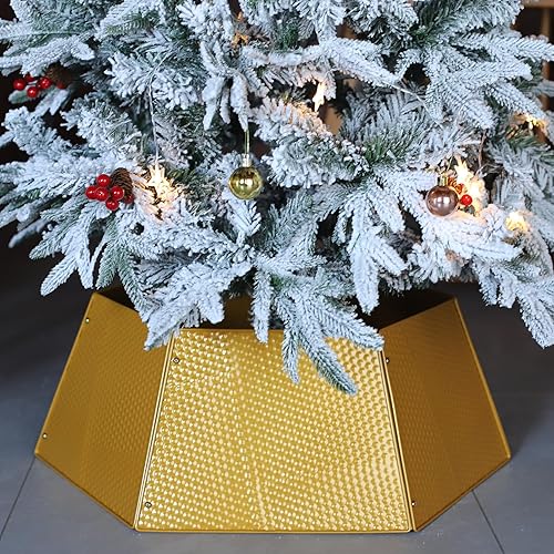 Miniatura 4 de WKHOMEDECO Collar dorado para árbol de Navidad, collar de árbol de metal con rejilla ajustable, árbol de Navidad grande a pequeño, hermosos collares