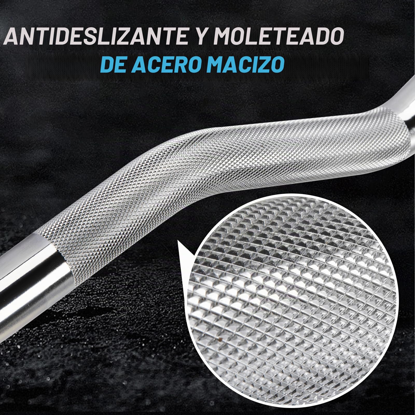 Northdeer Barra curl de acero macizo, diámetro de 28 mm, barra cromada y moleteada, 95 cm (4,6 kg)