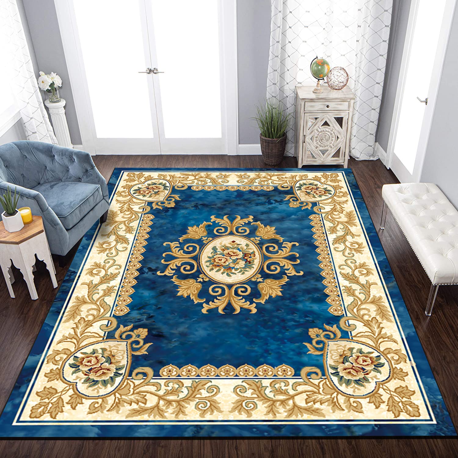 Area Rug Oriental Vintage Anti-Slip Soft Rug Living Room Bedroom Floor Mat Cashmere Rug Indoor Large Rectangle Home Washable Rug