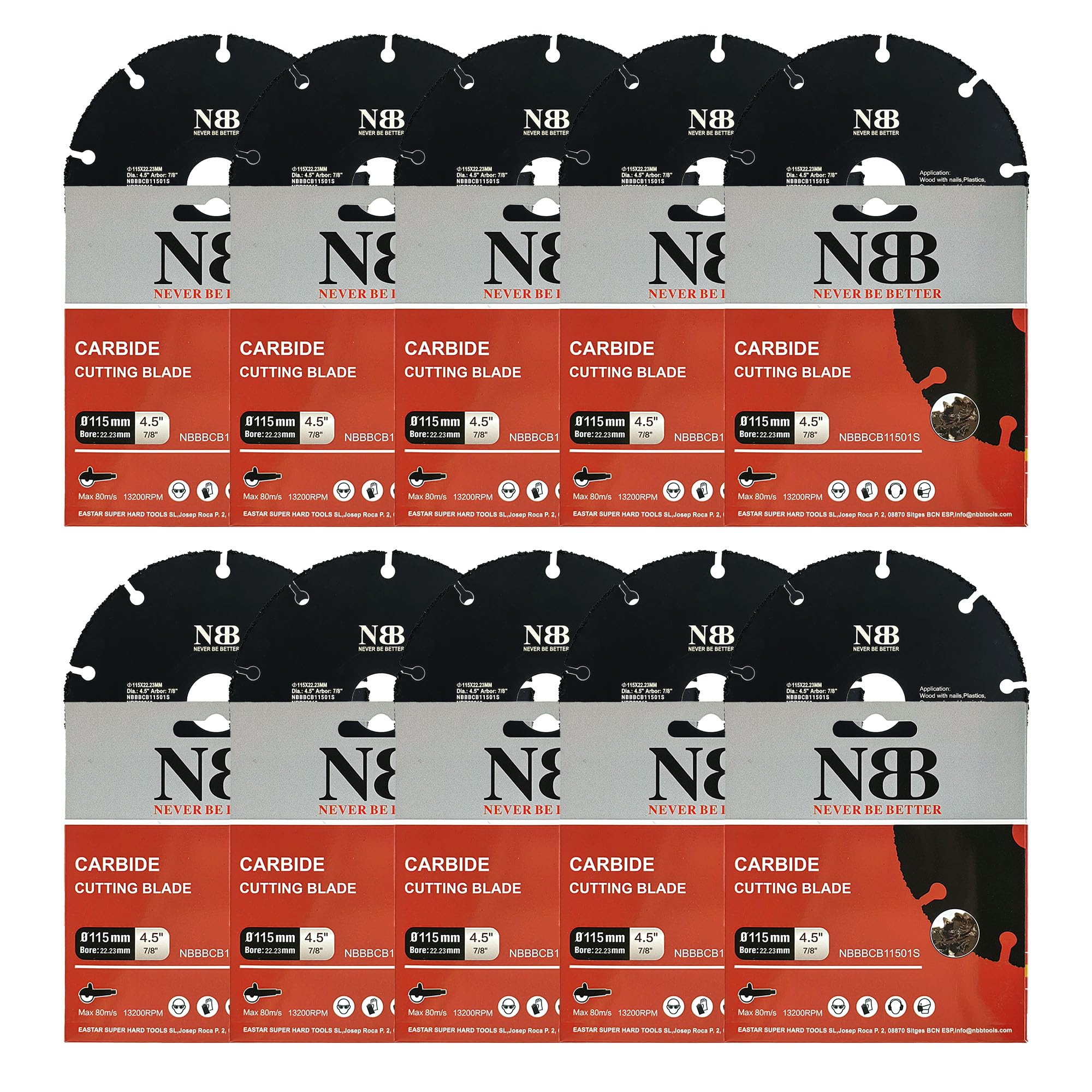 NBB tarcza tnąca z węglika do cięcia drewna z gwoździami laminatów plastiku płyty g-k profili aluminiowych tarcza z węglika wolframu do szlifierek kątowych łatwa w użyciu (10, 115mm)