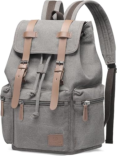 Mochila de lona vintage para hombres y mujeres, mochila casual duradera, apta para la universidad, trabajo, viajes y al aire libre, Gris, Mediana