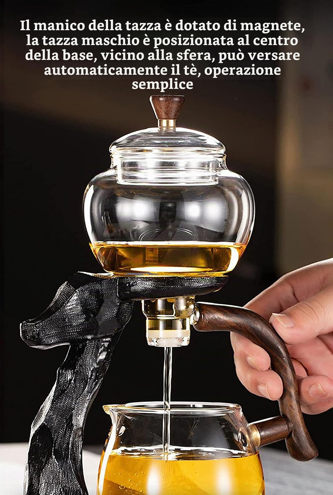 YUDIZWS Semi Automatica Vetro Teiera con Infusore,Cinese Set di Tè Kungfu Pentola a Goccia con Base Tè Tazza Infuser per Tè Fare la Casa in Bicchiere,Deer tea maker