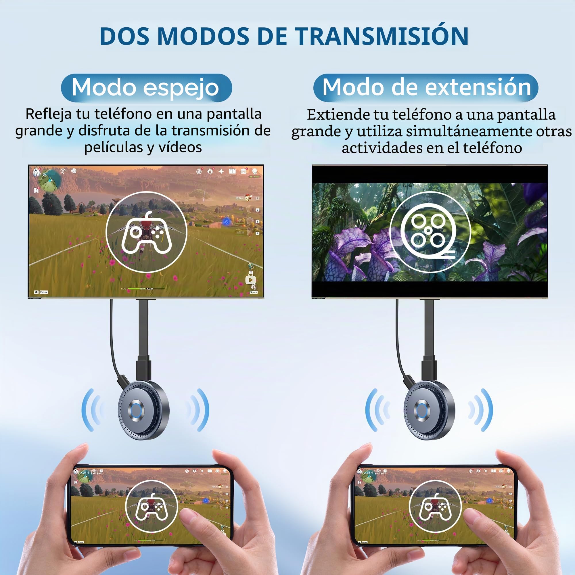 Miracast Wireless Hdmi Dongle Adapte, Hdmi Bluetooth Adapter Wi-Fi Dongle con Screen Mirror para Streaming de vídeo/Audio/Transferencia de Archivos Desde Ordenador portátil, PC, Smartphone a HDTV,