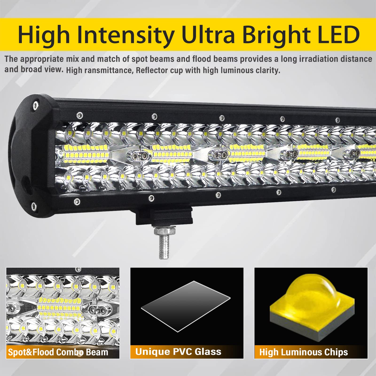 PICAA Barra Led Fuoristrada 20 Pollici 420W Con Supporto Cablaggio Kit 12V, Tripla Rows Luminosa, Bianca 6000K Fari Impermeabile per Auto Offroad 4x4 Trattore 4WD SUV