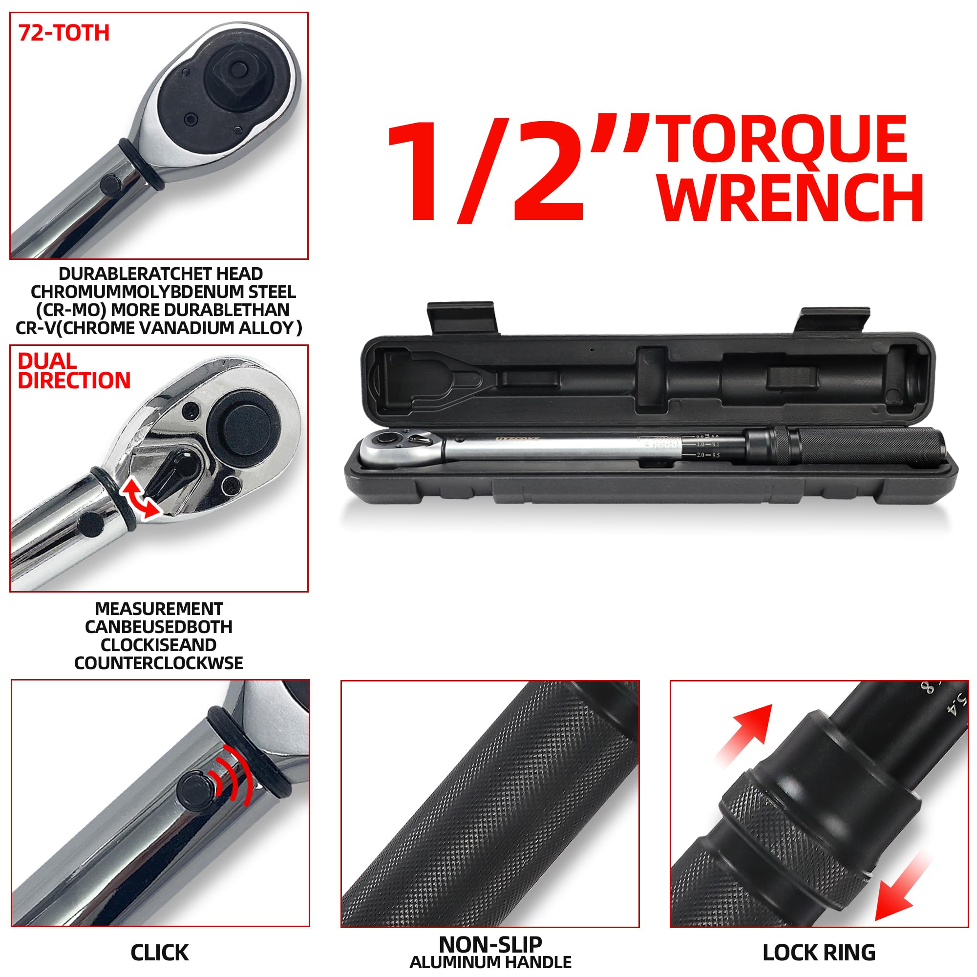 Amazon | UYECOVE 1/2-Inch Drive Click Torque Wrench, Dual