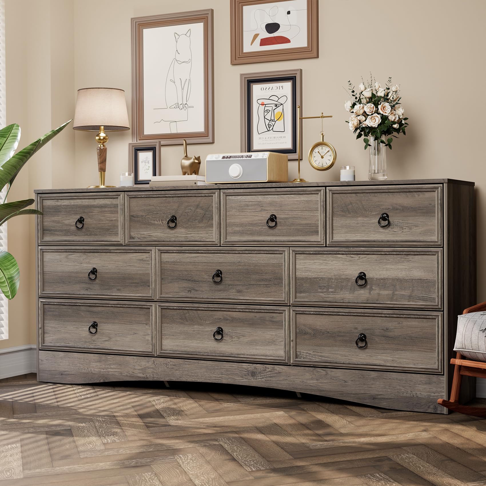 solid wood grey dresser Frandern - Gray main image 1
