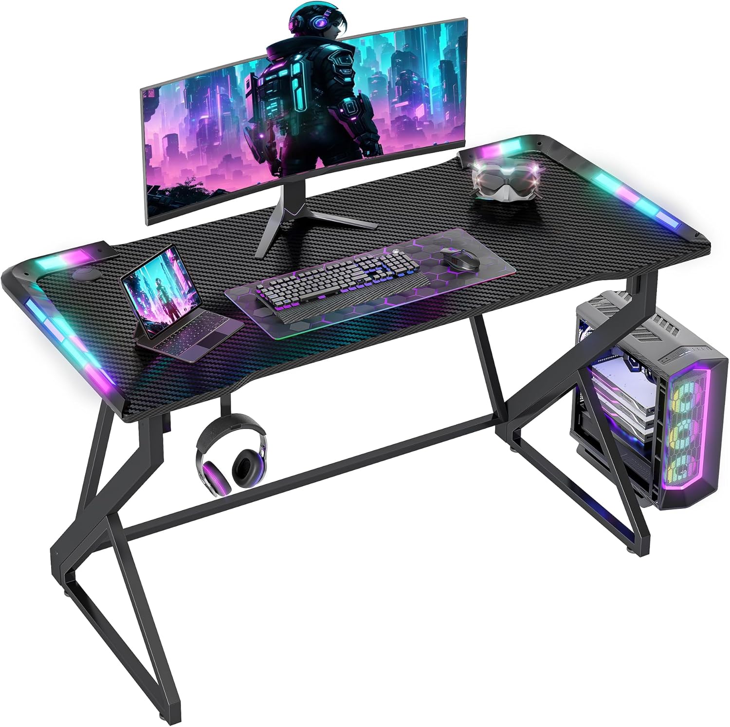 BEXEVUE RGB Gaming Desk 120x50cm Z Frame LED