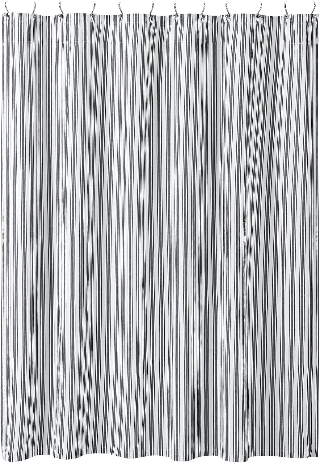 VHC Brands, Sawyer Mill Ticking Stripe Shower Curtain, Black, 72x72