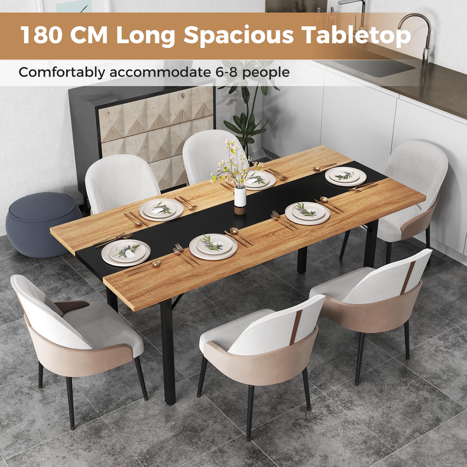 Giantex 180 cm Dining Table for 6-8 People, 180 cm Long Large Wood