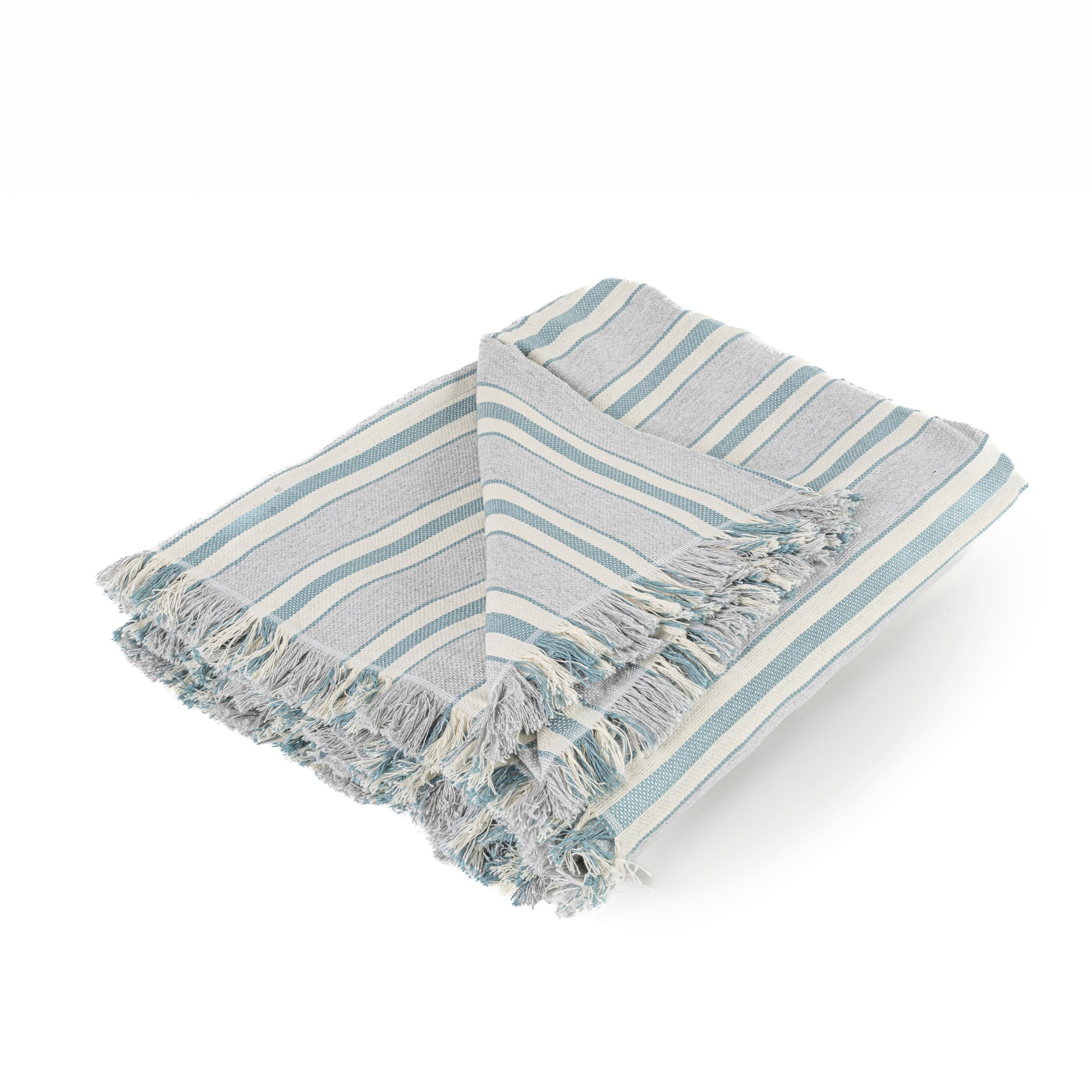 Colcha Multiusos Modelo Ritmo, Plaid para Sofá o Cama, Cubre colchón, Cubre sofá (Verde Azulado/Beige, 140x190)