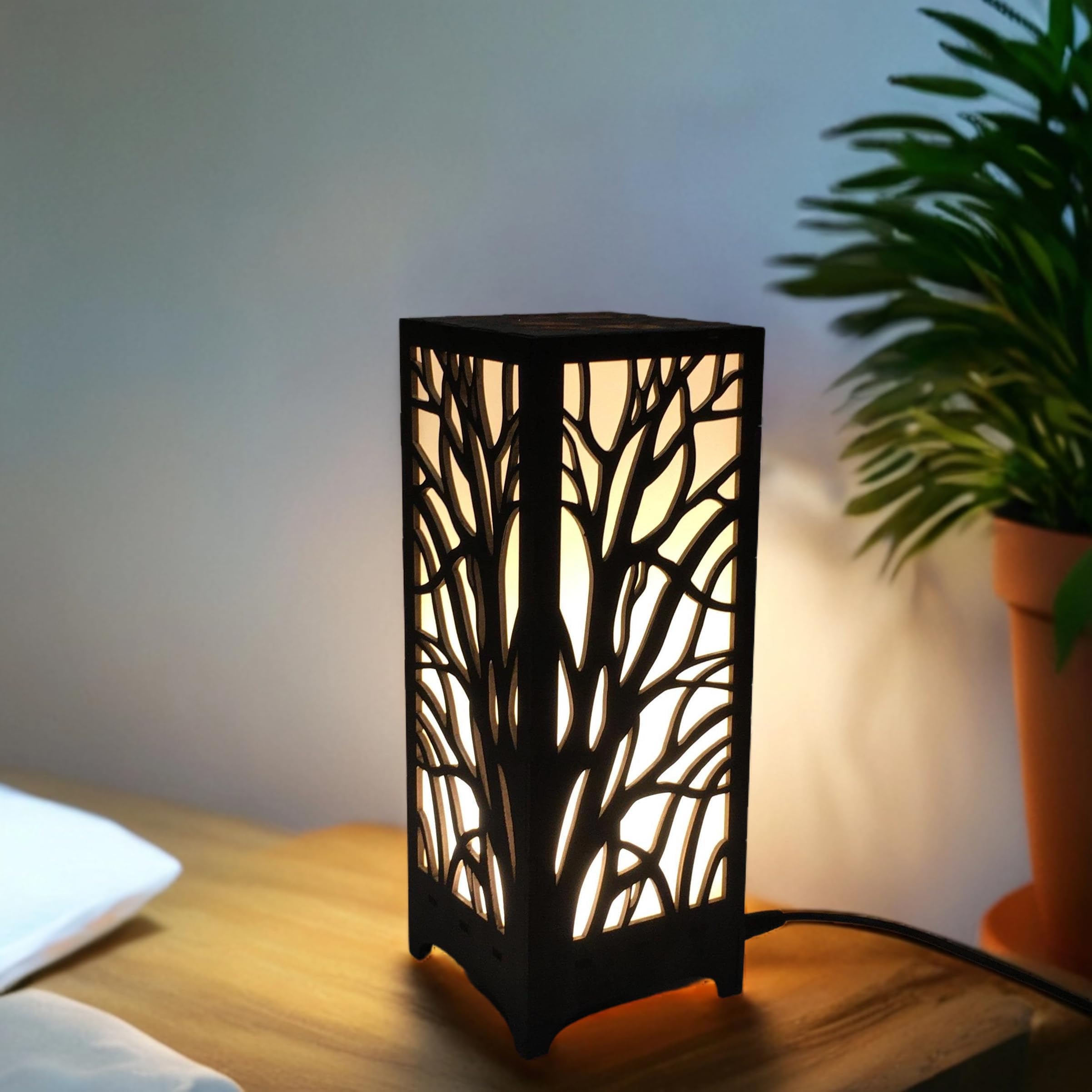 DECORWE Tree of Life Wooden Night Lamp | Warm Glow LED Vintage Table Lamp | Laser Cut MDF Design for Bedroom, Living Room | Eco‑Friendly Home Decor Gift-image-8
