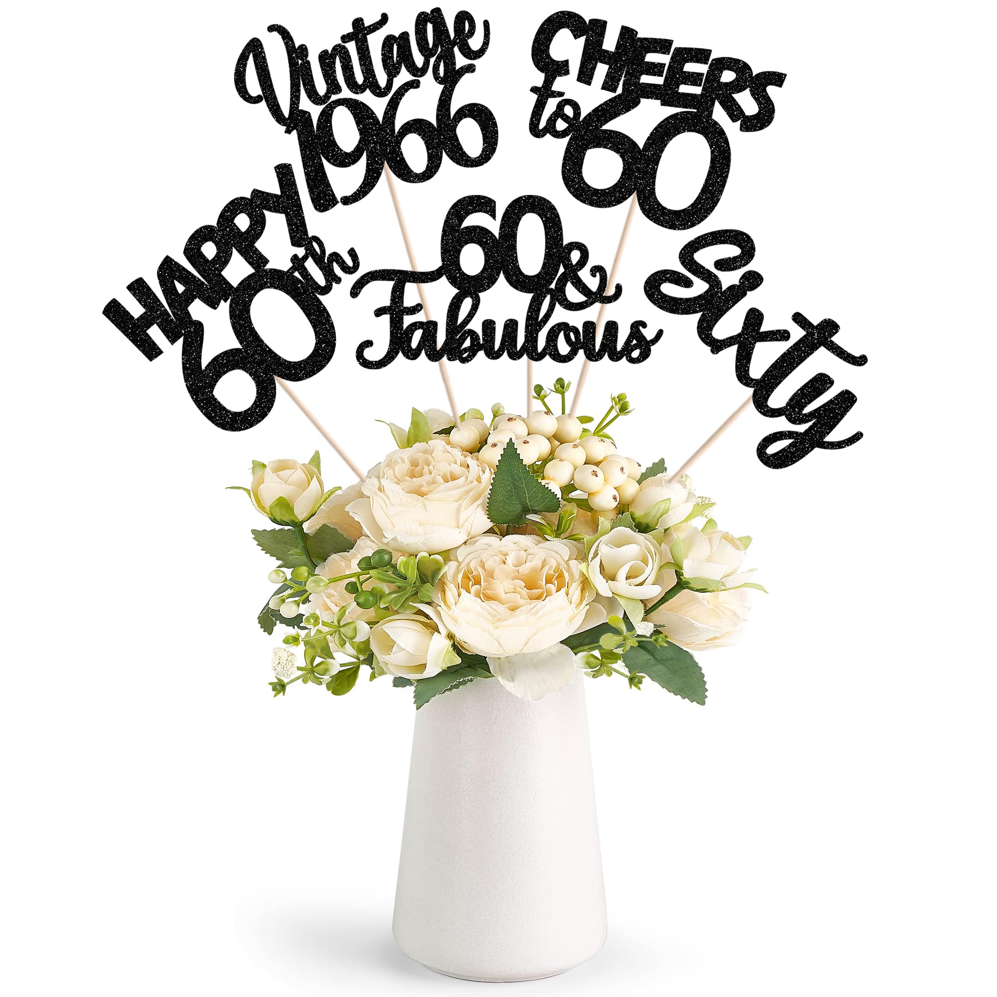 15 PCS Black 60th Birthday Centerpiece Sticks Sixty Happy 60th Vintage 1966 Table Flower Centerpieces Sticks Cheers to 60 Fabulous Floral Decorations for 60th Birthday Party Centerpieces Supplies