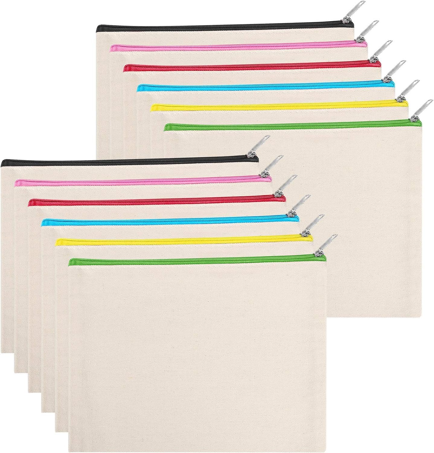 12Pack 9.2" x 6.8" Canvas Zipper Pouch Bulk, Customizable DIY Craft Blanks Multipurpose Pencil Case Makeup Bag Toiletry Travel Organizer (Colorful)