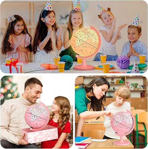 Miniatura 35 de Globo iluminado de 8 pulgadas con animales y puntos de referencia, globo mundial educativo para niños Mapa político de la Tierra, globos