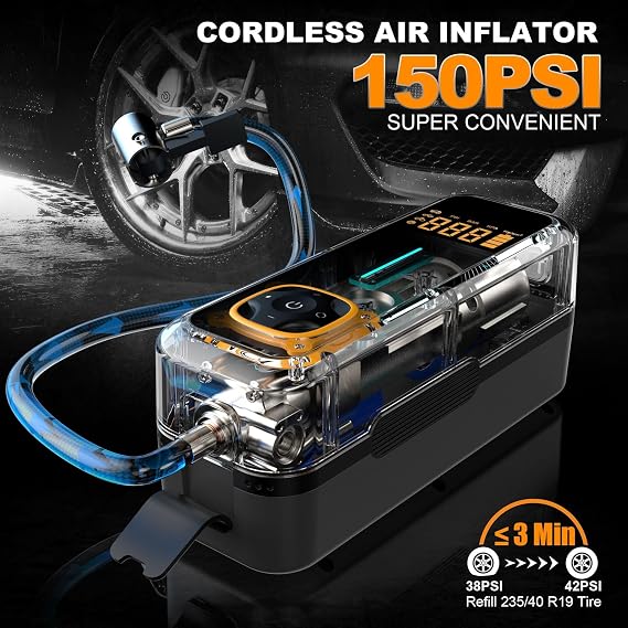 Portable Car Air Pump, Mini Wireless Tire Inflator with Digital Display, High-Temperature Resistant Compact Design for Vehicles