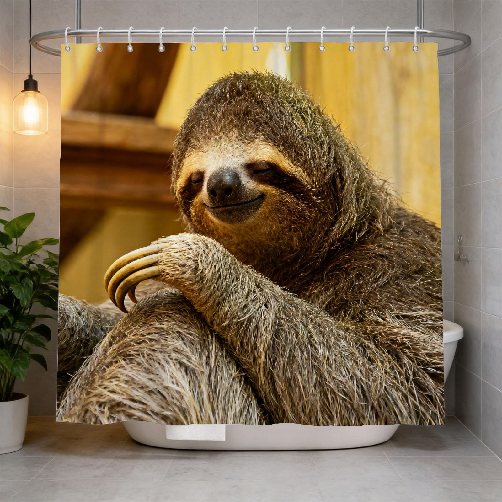 Hongduo 3D Lazy Sloth Shower Curtain for Stalls Bathtubs Animal Bathroom Decor Shower Curtain Set Polyester Fabric Waterproof 180x180cm/71X71 Inch with Hooks