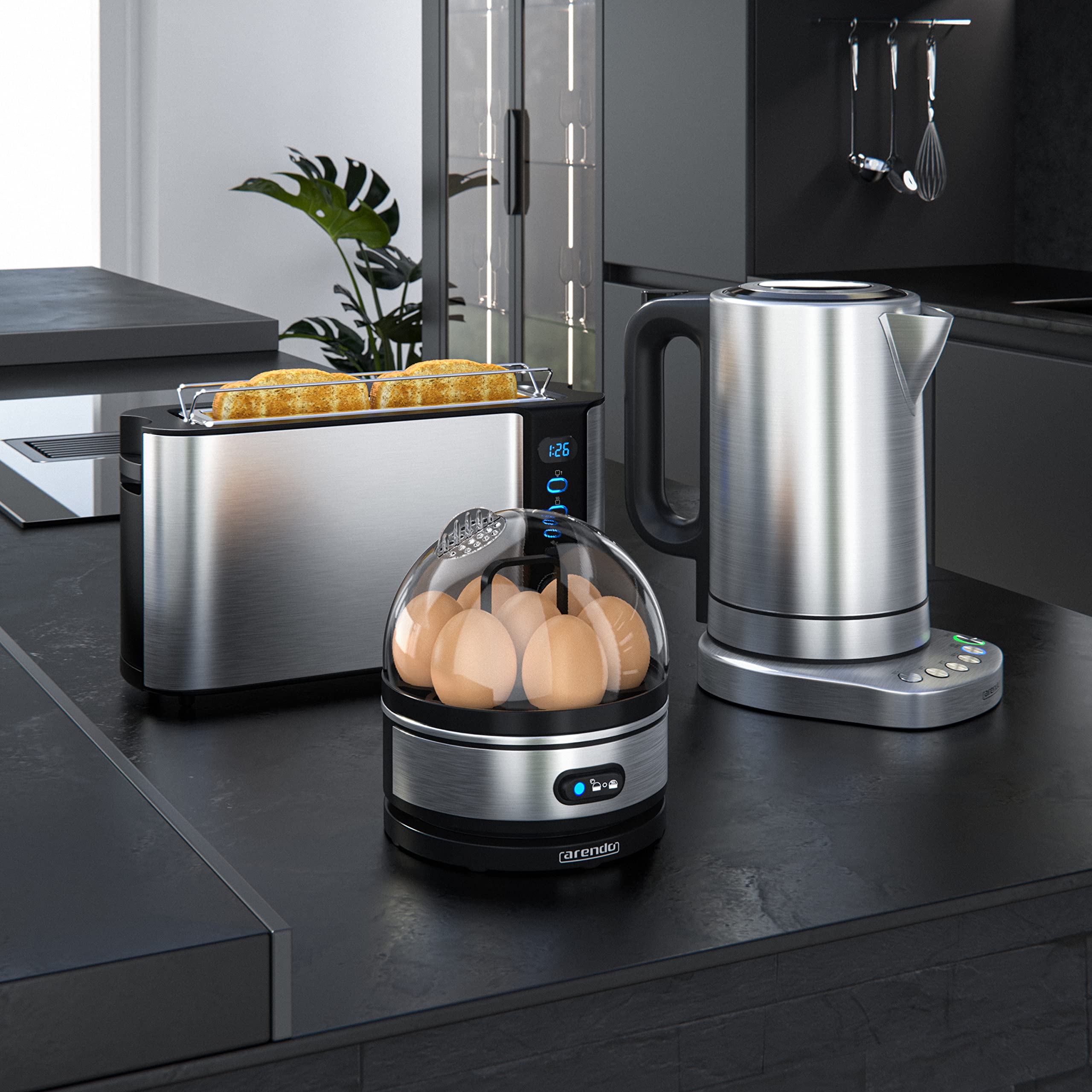 Arendo Wasserkocher Toaster SET Edelstahl 1000W Eierkocher