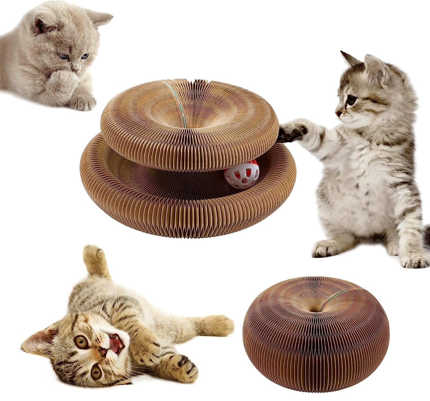 Katzen Kratzbrett,2-in-1 widerstandsfähig Katzenkratzbrett mit Glöckchen,Faltbares Kratzspielzeug aus Wellpappe für Katzen,Kratzmöbel aus hochwertiger Karton für Wand und Ecke