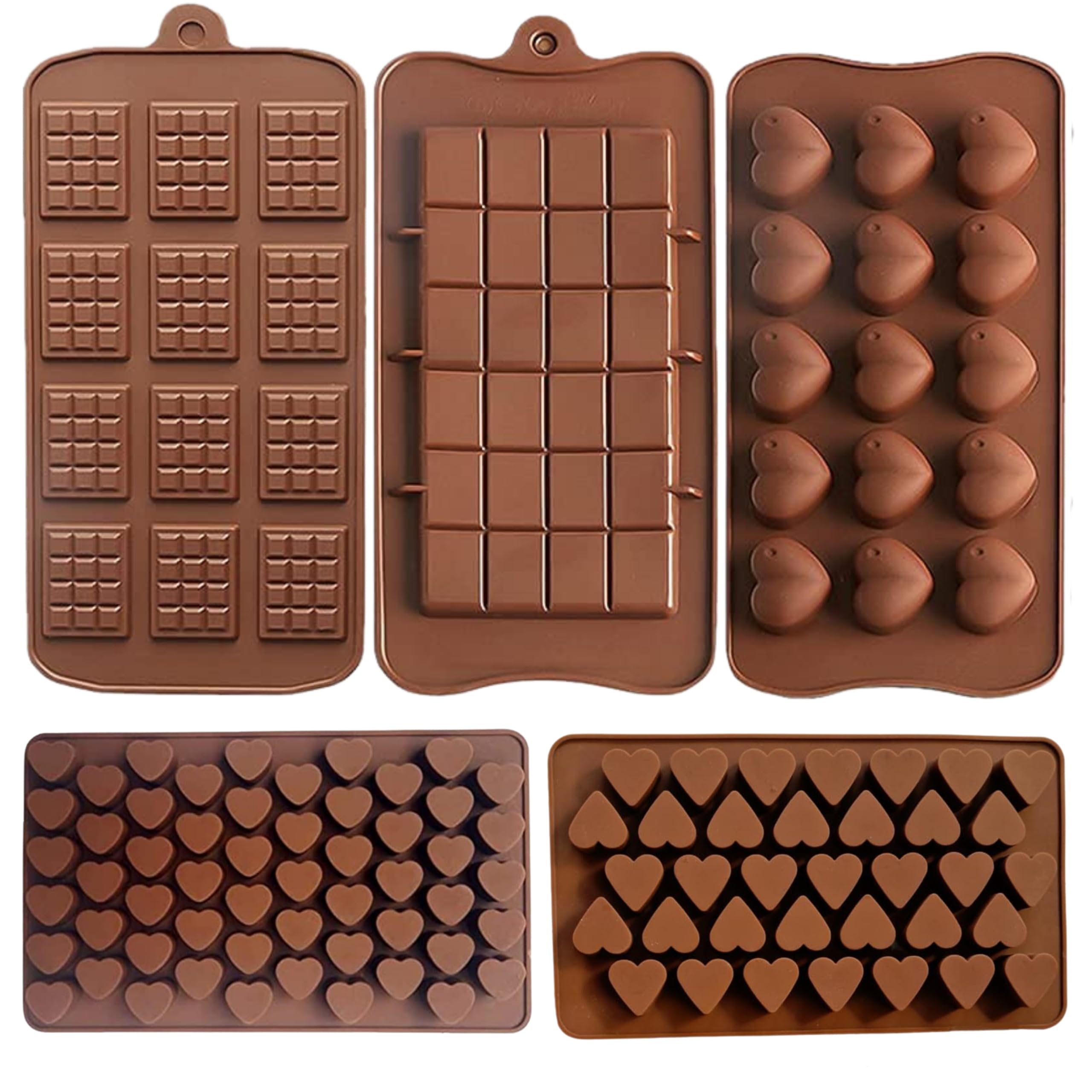 5 Pack Chocolate Mould Making Heart & Bar Mold Silicone Soap Bath Bomb Lotion Bar Crayon Candy Gummy Cookie Muffin Cake Cupcake Baking Jello Ice Cube