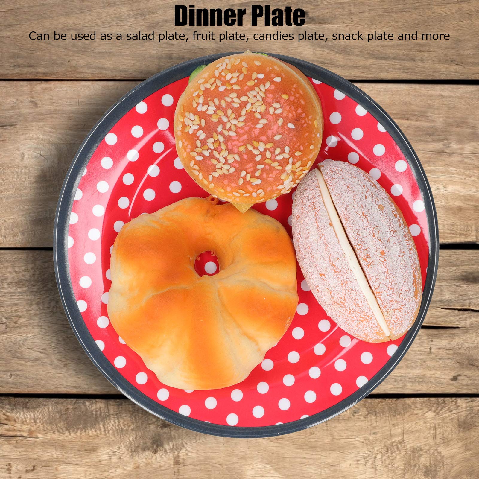 12 pièces assiettes à salade Premium ensemble assiettes de vaisselle en mélamine durables pour cuisine restaurant usage domestique couleur comme indiqué taille 22,6 cm 9 po (point rouge)