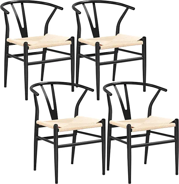 Yaheetech 4 Medieval Style Dining Chairs - Solid Wood Y Chair with Rattan Seat, Black