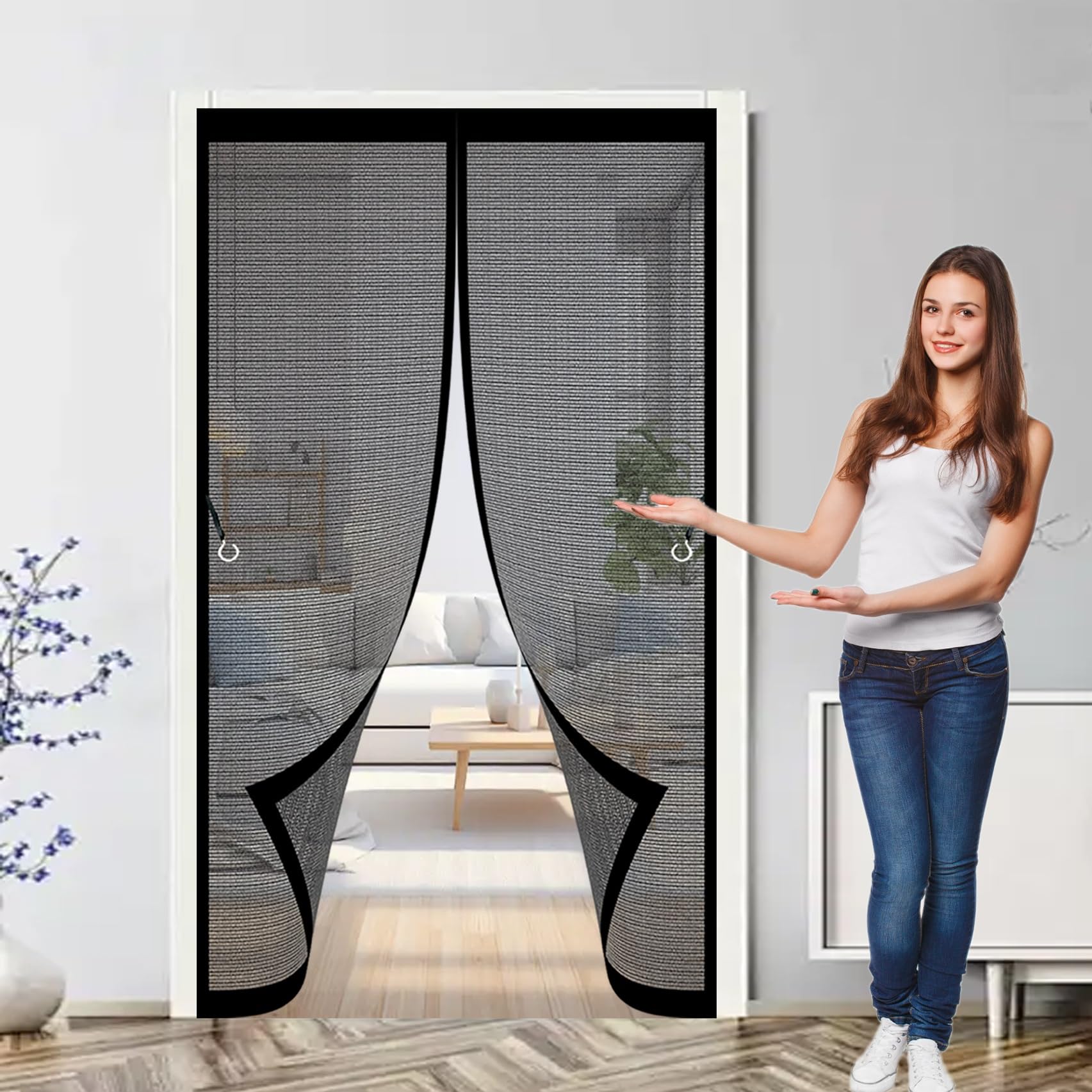 Moustiquaire porte aimantée 136x164 noir à maille ultra-fine