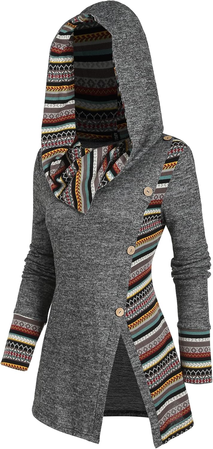 ZAFUL Women’s Hoodies Long Sleeve Cowl Neck Button Hooded Shirts Knit Tops 2024 Fall Outfits Casual Boho Pullover Sweatshirt