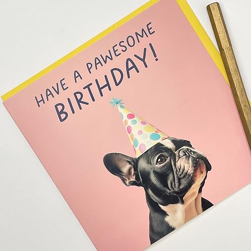 Miniatura 3 de Old English Co. - Divertida tarjeta de cumpleaños de bulldog francés para ella, tarjeta humorística de "Pawesome Birthday" para hombres y mujeres,