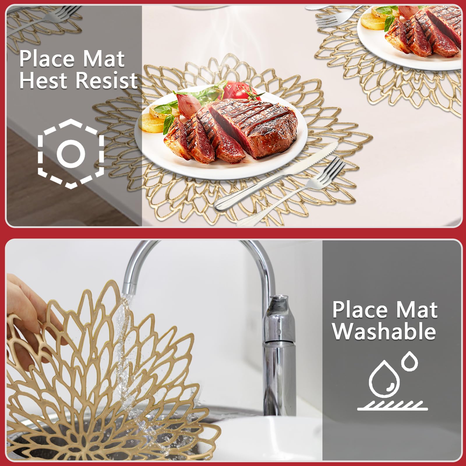 Famibay Set Di 6 Tovagliette Rotonde Oro E Argento: Lavabili E Termoisolanti In PVC, Diametro 40 Cm, Per Tavolo E Decorazioni Natalizie - 2