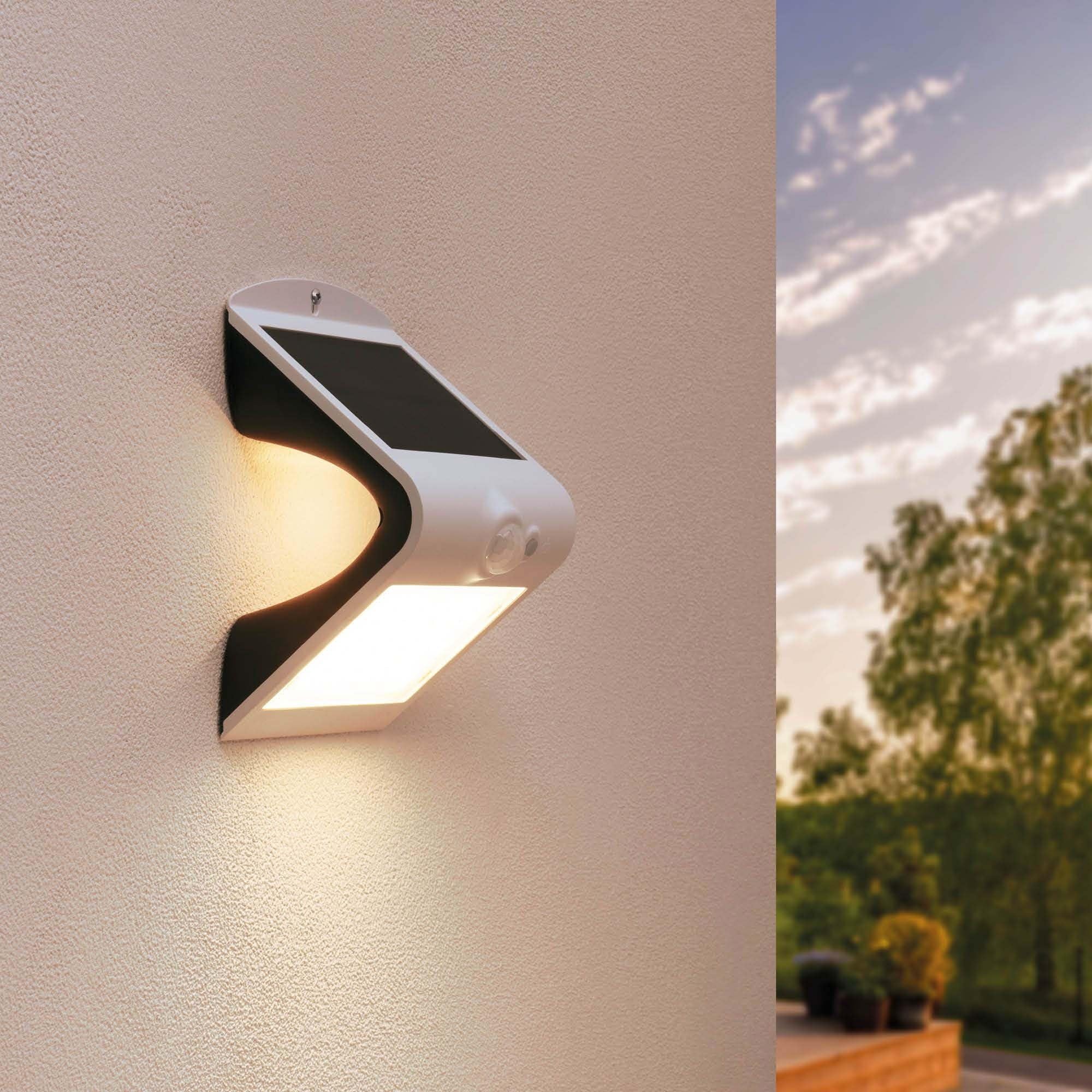 Ledvion White - Modern Solar Wall Lamp On Solar Energy Motion Sensor, 1.5W, 3000K, Ip65waterproof & 220 Lumen,