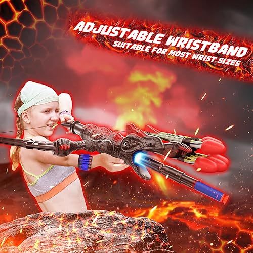 Miniatura 4 de Juguetes de dinosaurio, juego de arco y flecha para niños, juego de tiro con arco con 6 flechas con punta de espuma, engranajes servo a control