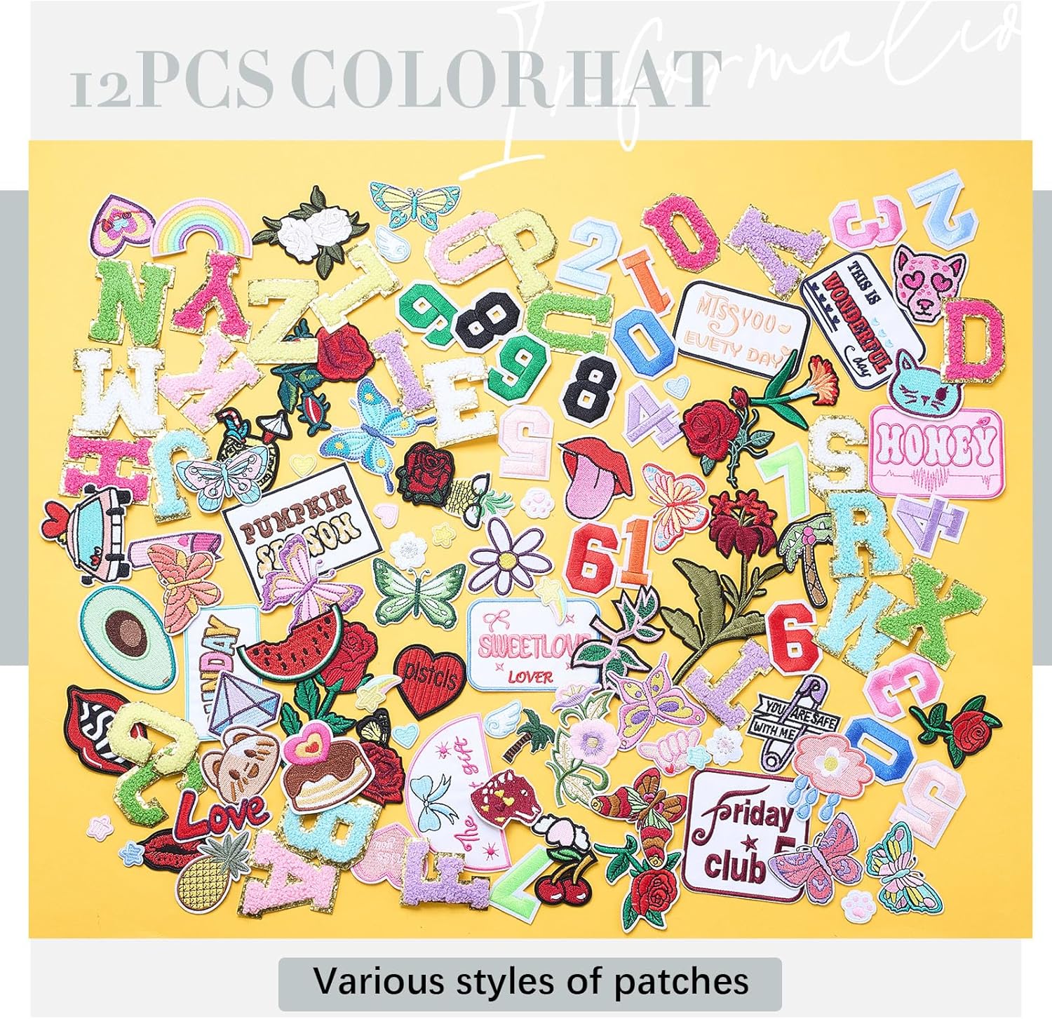 Hercicy 12 Pack DIY Trucker Hats Kit, Sublimation Blank Baseball Caps with 120 pcs Embroidered Patches DIY Craft for Party